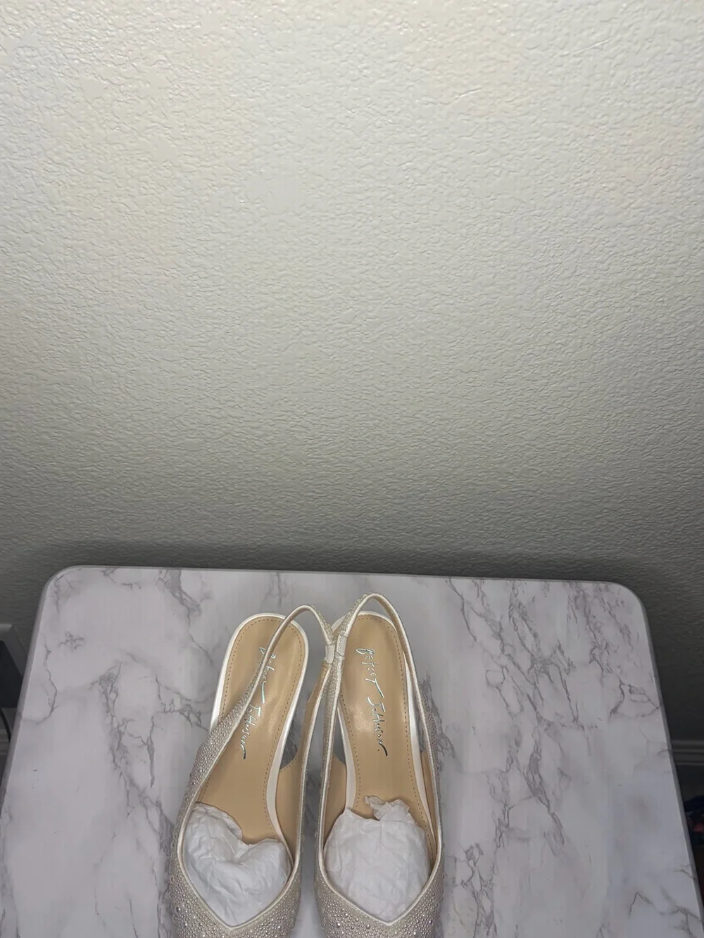Betsey Johnson Champagne Glitter Slingback Heels